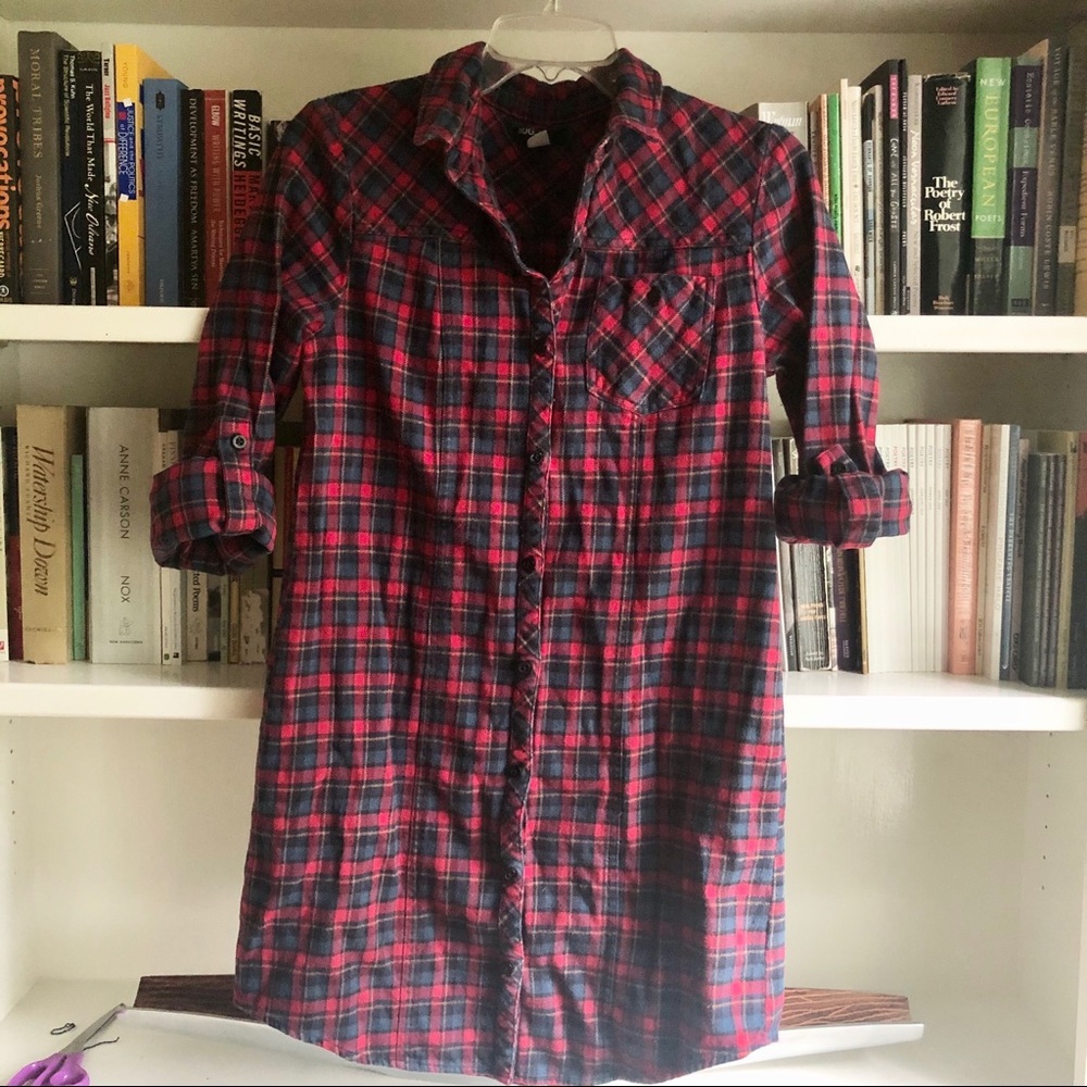 BDG Long plaid button down tunic